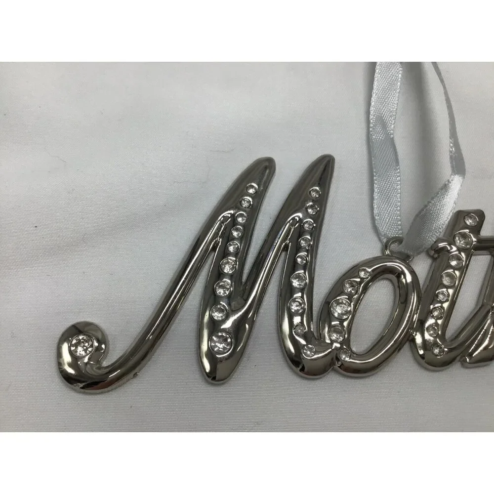 Mother Ornament Silver Tone Rhinestones 6 Inches Ribbon Hanger Holiday Gift Idea